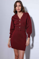 Antioch-Antioch Bordo Metal Düğme Kadın Triko Hırka-Hırka-3-Milagron.com