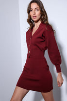 Antioch-Antioch Bordo Metal Düğme Kadın Triko Hırka-Hırka-5-Milagron.com