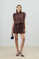 Antioch Bordo Omuz Büzgülü Kadın Elbise