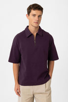 Antioch-Bordo Oversize Polo Yaka Fermuarlı Erkek T Shirt-T-Shirts-1-Milagron.com