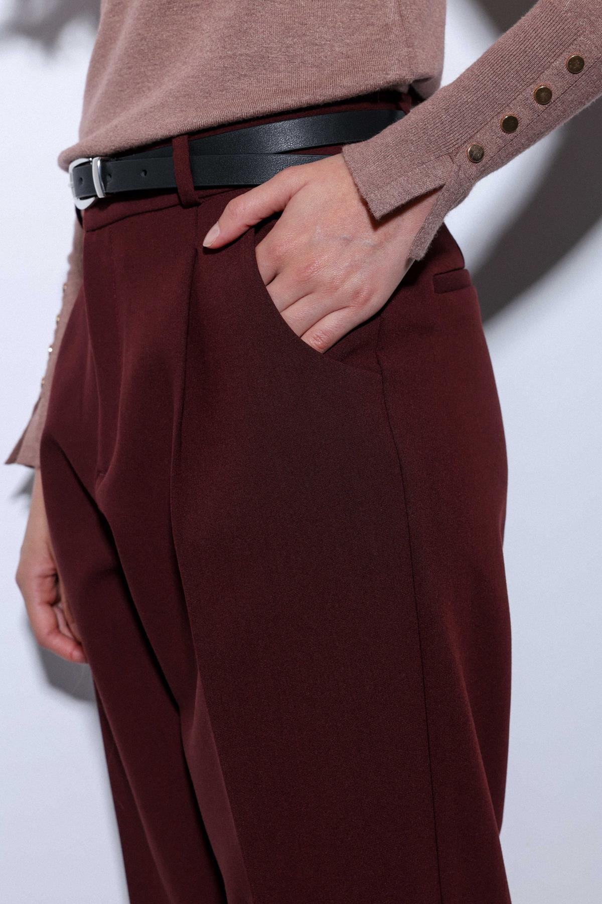 Antioch-Antioch Bordo Pensli Kadın Pantolon-Kumaş Pantolon-3-Milagron.com