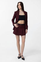 Antioch-Bordo Pileli Kadın Mini Etek-Etek-2-Milagron.com