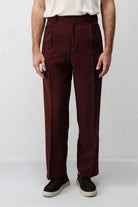 Antioch Bordo Pileli Relaxed Fit Erkek Pantolon