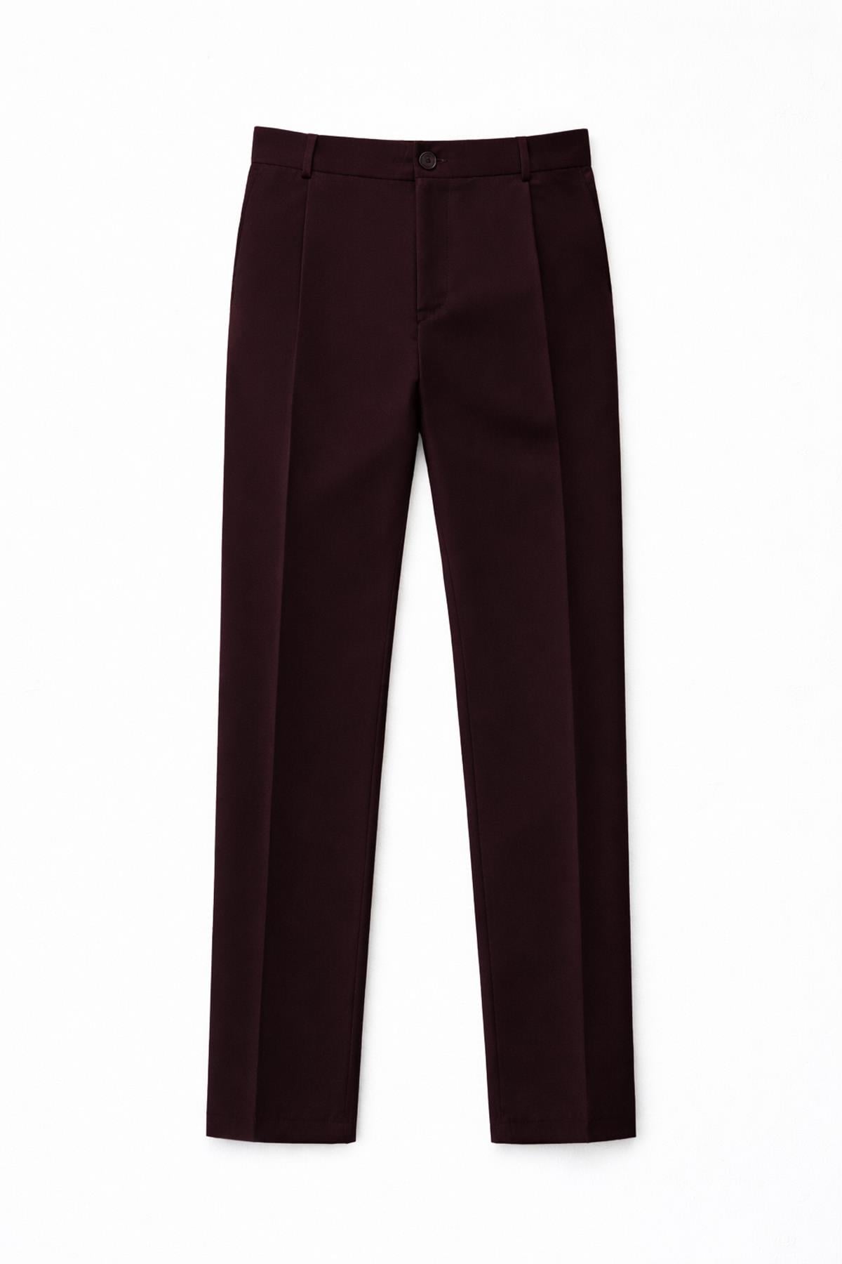 Antioch Bordo Pileli Relaxed Fit Erkek Pantolon