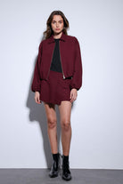 Antioch-Bordo Pileli Zincir Detaylı şort Etek-Etek-4-Milagron.com