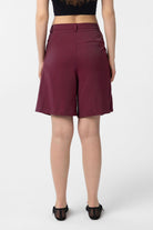 Antioch-Bordo Pilili Kadın Bermuda Şort-Kumaş Pantolon-4-Milagron.com