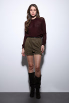 Antioch-Bordo Polo Yaka Desenli Triko Kadın Kazak-Kazak-1-Milagron.com