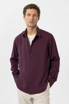 Antioch-Bordo Relax Fit Liyosel Kumaş Erkek Gömlek-Gömlek-1-Milagron.com