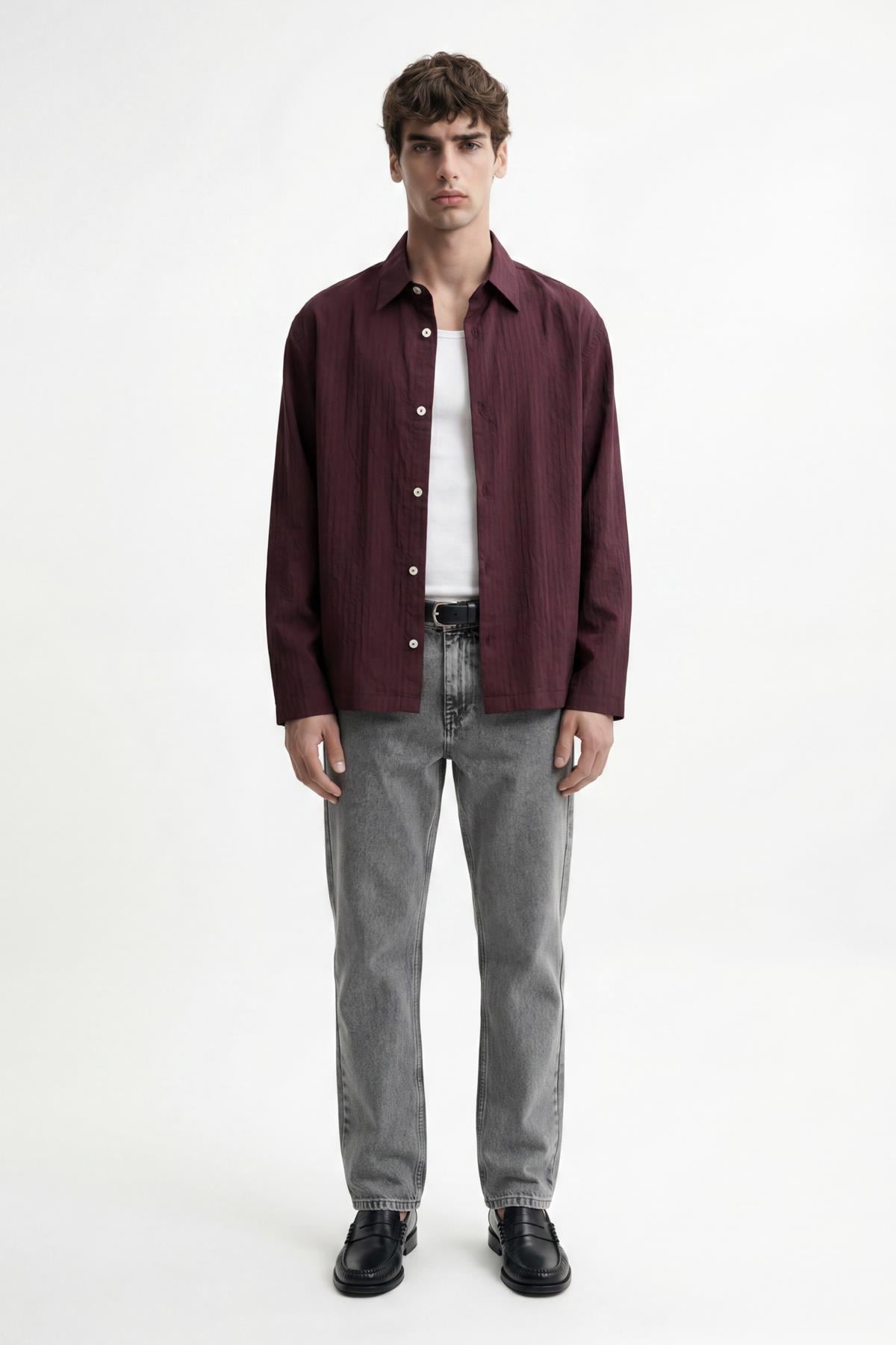 Antioch Bordo Relaxed Fit Çizgili Erkek Gömlek
