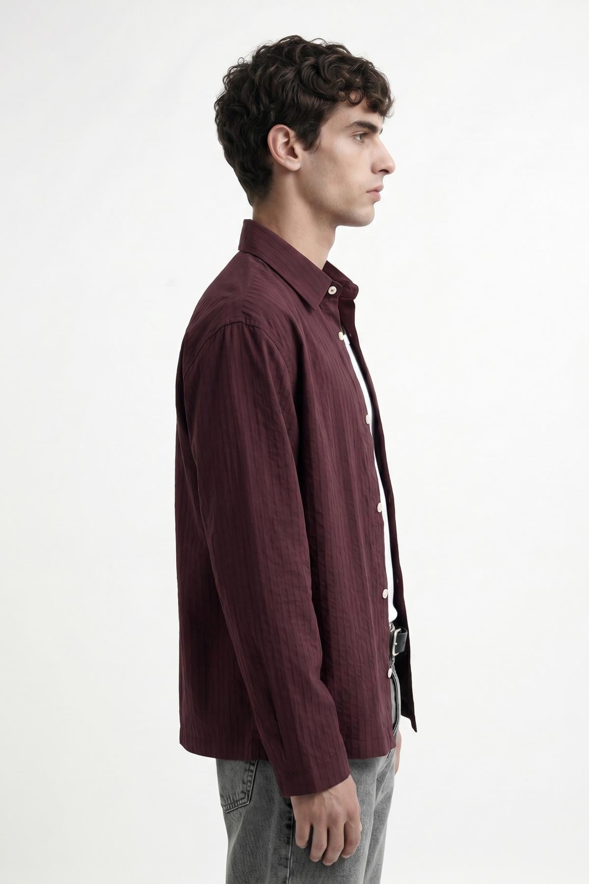 Antioch Bordo Relaxed Fit Çizgili Erkek Gömlek