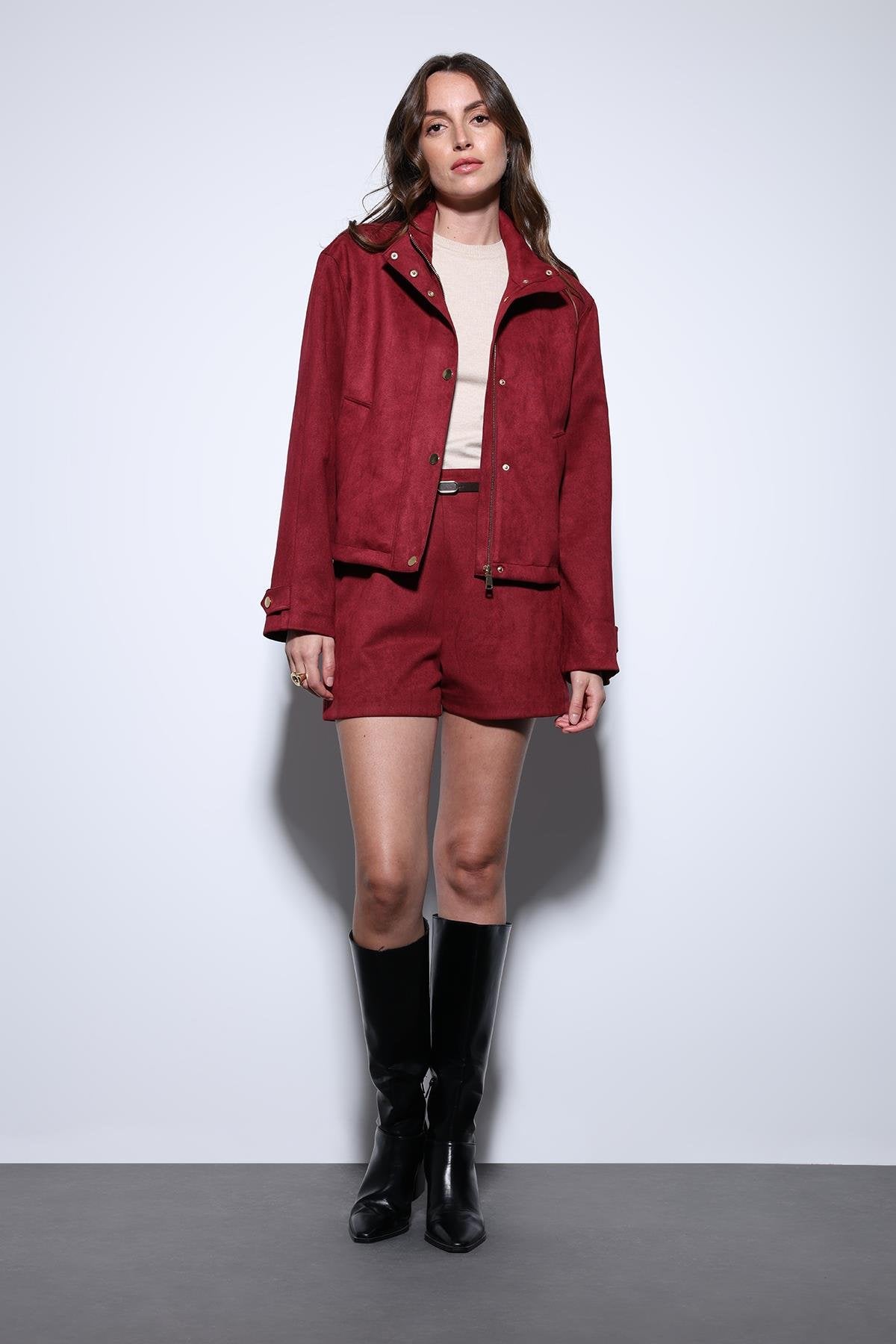 Antioch-Antioch Bordo Süet Bomber Ceket-Ceket-1-Milagron.com