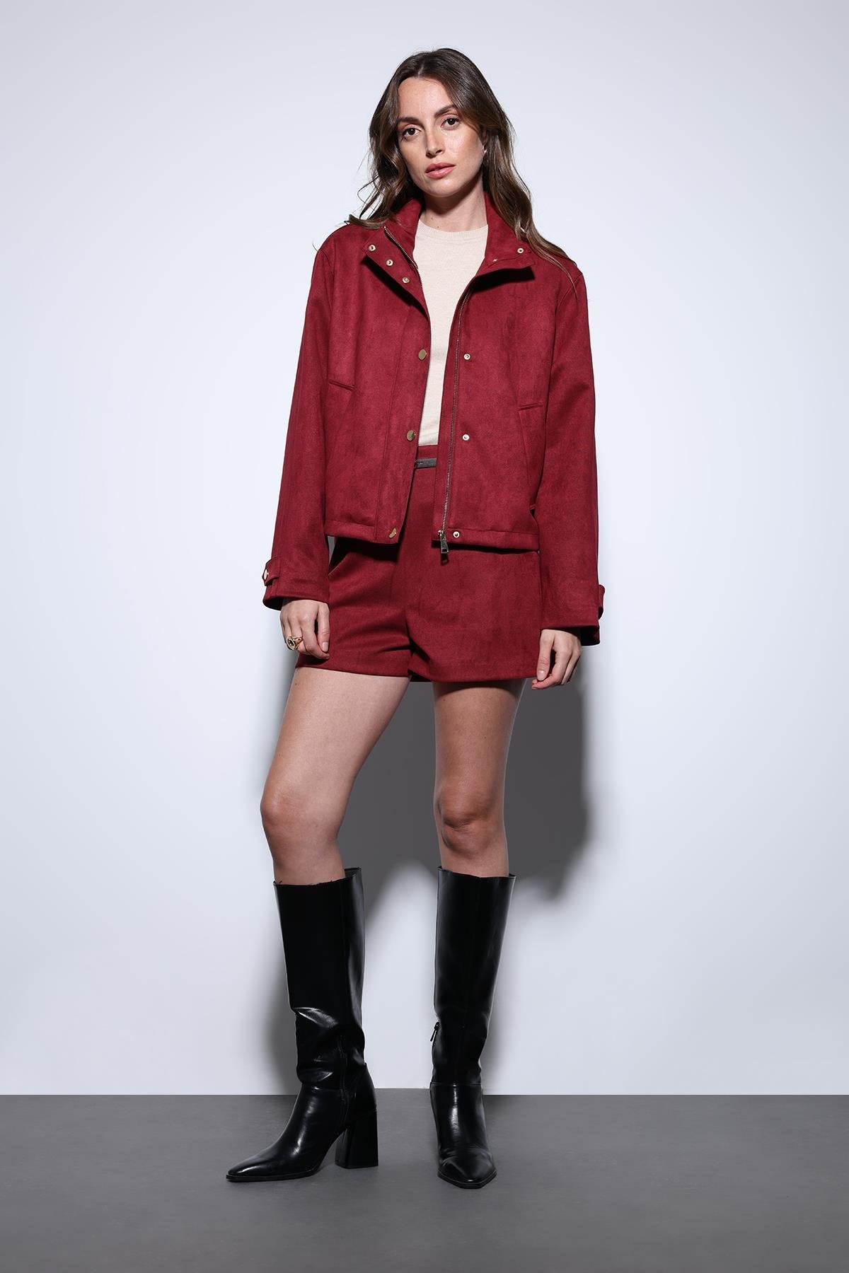 Antioch-Antioch Bordo Süet Bomber Ceket-Ceket-3-Milagron.com