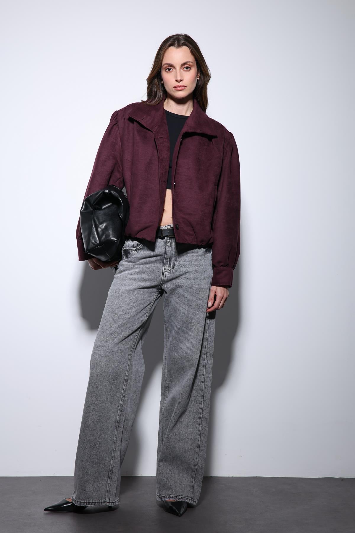 Antioch-Bordo Süet Görünümlü Bomber Kadın Ceket-Ceket-5-Milagron.com