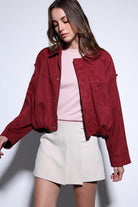 Antioch-Antioch Bordo Süet Görünümlü Bomber Kadın Mont-Mont-2-Milagron.com