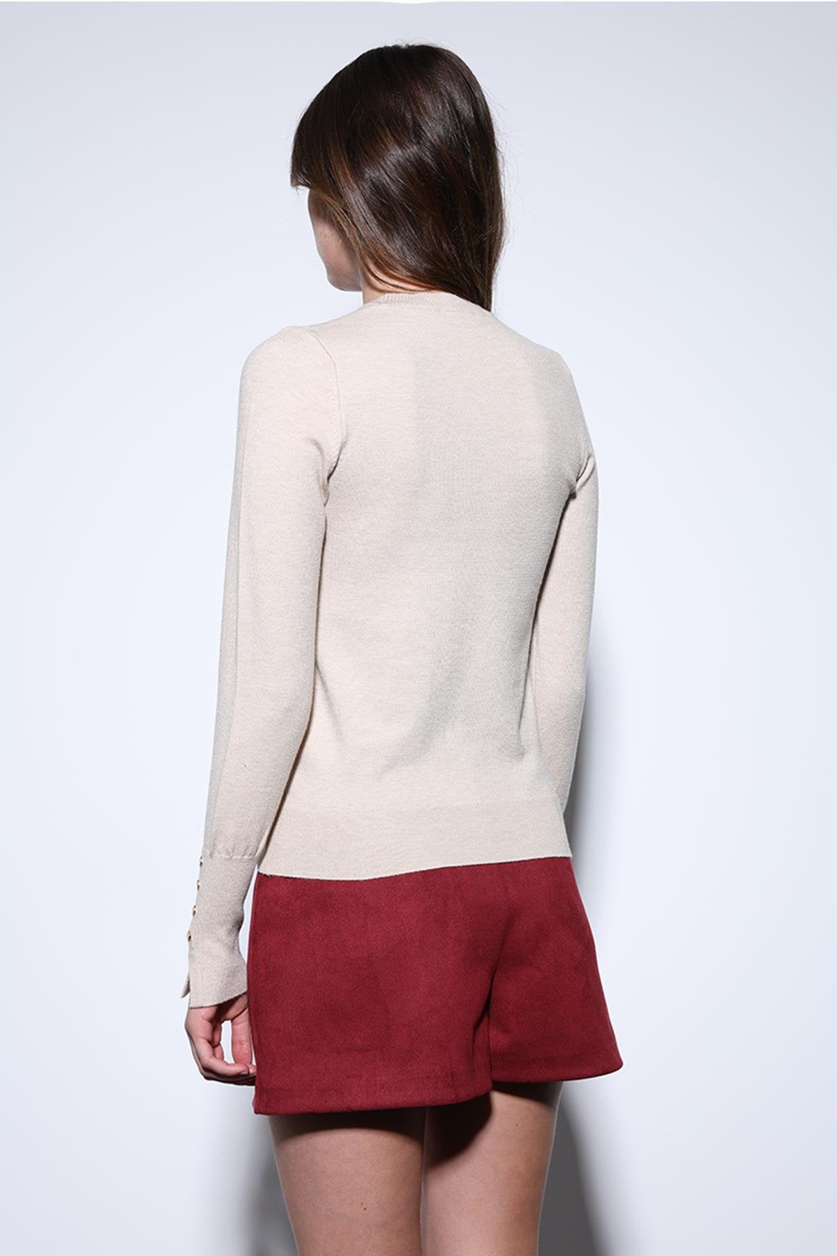 Antioch-Antioch Bordo Süet Görünümlü Pileli Kadın şort-Şort-5-Milagron.com