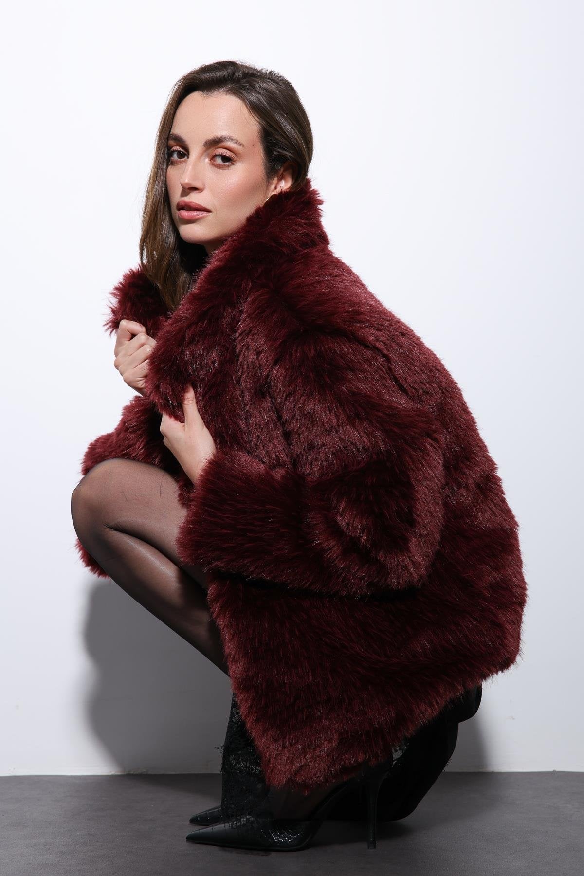 Antioch-Bordo Suni Kürk Kadın Ceket-Ceket-3-Milagron.com