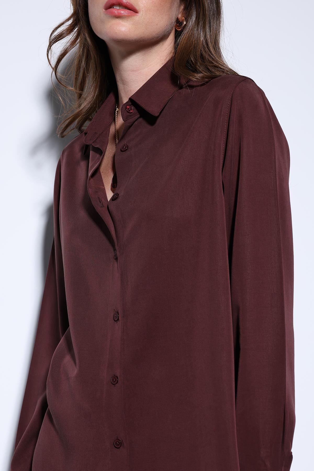 Antioch-Antioch Bordo Tensel Kadın Gömlek-Gömlek-5-Milagron.com