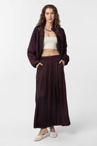 Antioch-Bordo Uzun Dökümlü Pilili Kadın Etek-Etek-2-Milagron.com