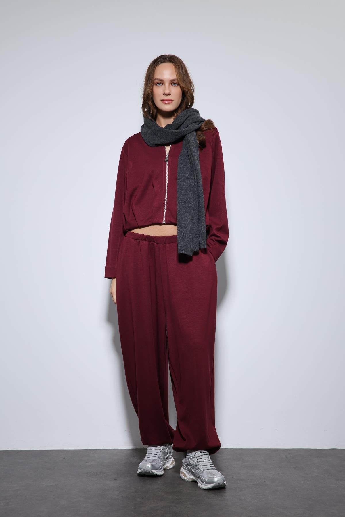Antioch-Bordo Volümlü Ceket Ve Paça Lastikli Eşofman Takım-Takım-1-Milagron.com