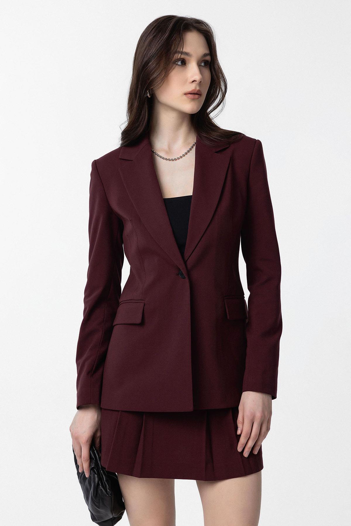 Antioch-Bordo Vücuda Oturan Kadın Blazer Ceket-Blazer Ceket-1-Milagron.com
