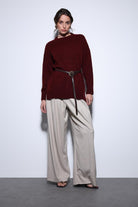 Antioch-Antioch Bordo Yırtmaç Detaylı Kadın Kazak-Kazak-1-Milagron.com