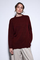 Antioch-Antioch Bordo Yırtmaç Detaylı Kadın Kazak-Kazak-2-Milagron.com