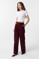Antioch-Bordo Yüksek Bel Pilili Kadın Pantolon-Kumaş Pantolon-2-Milagron.com