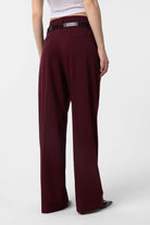 Antioch-Bordo Yüksek Bel Pilili Kadın Pantolon-Kumaş Pantolon-4-Milagron.com