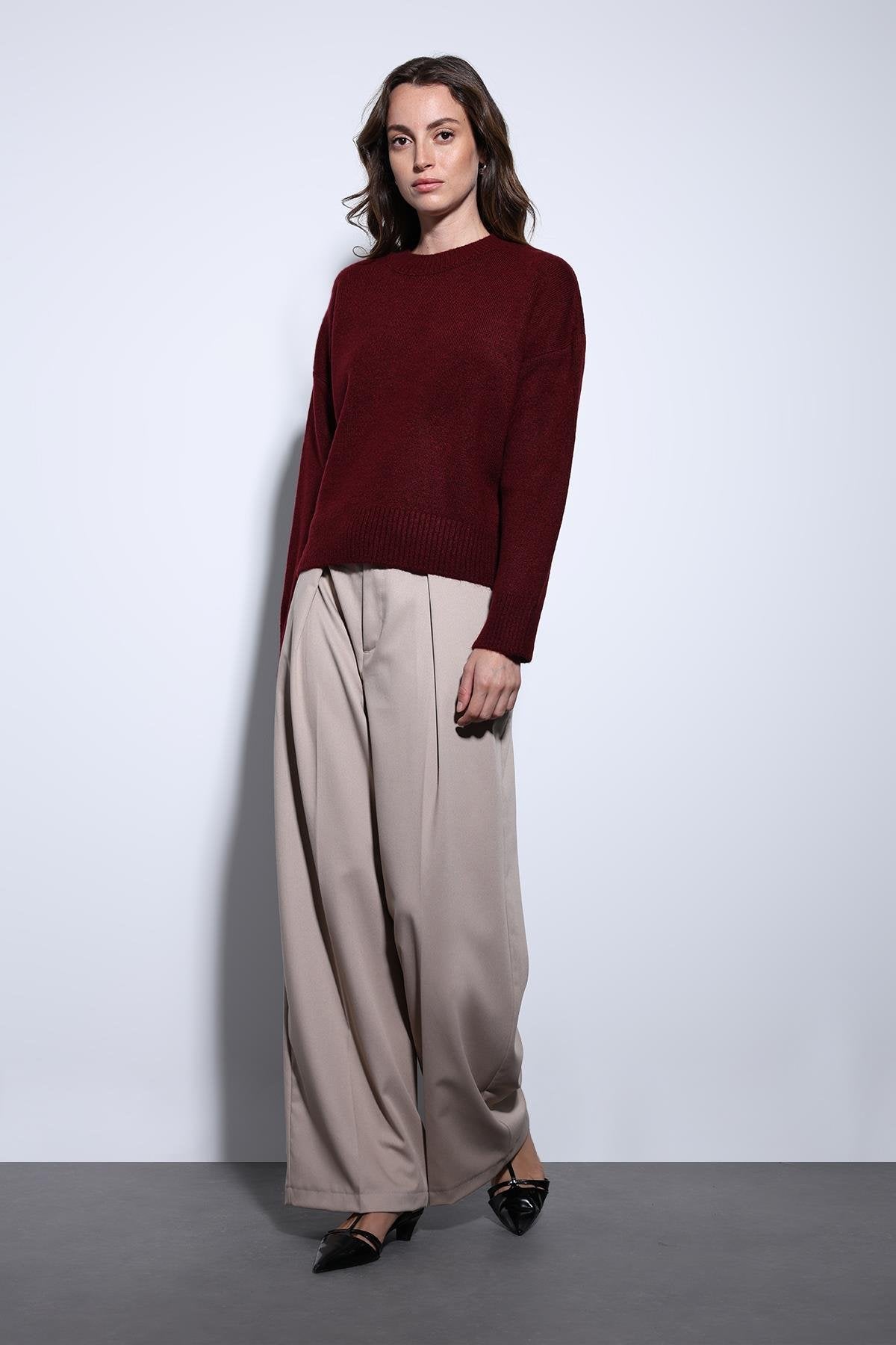 Antioch-Antioch Bordo Yün Karışımlı Kadın Kazak-Kazak-4-Milagron.com