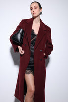 Antioch-Bordo Yün Karışımlı Kruvaze Kadın Kaban-Kaban-4-Milagron.com