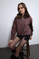 Antioch-Bordo Yün Karışımlı Suni Kürk Yaka Ceket-Ceket-4-Milagron.com