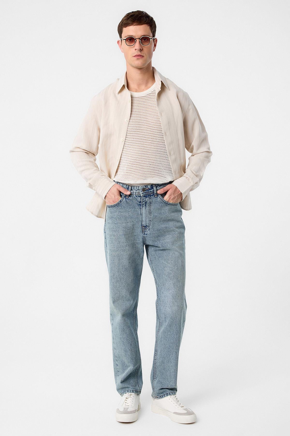 Antioch-Antioch Buz Mavisi Yüksek Bel Regular Fit Erkek Kot Pantolon-Kot Pantolon-1-Milagron.com