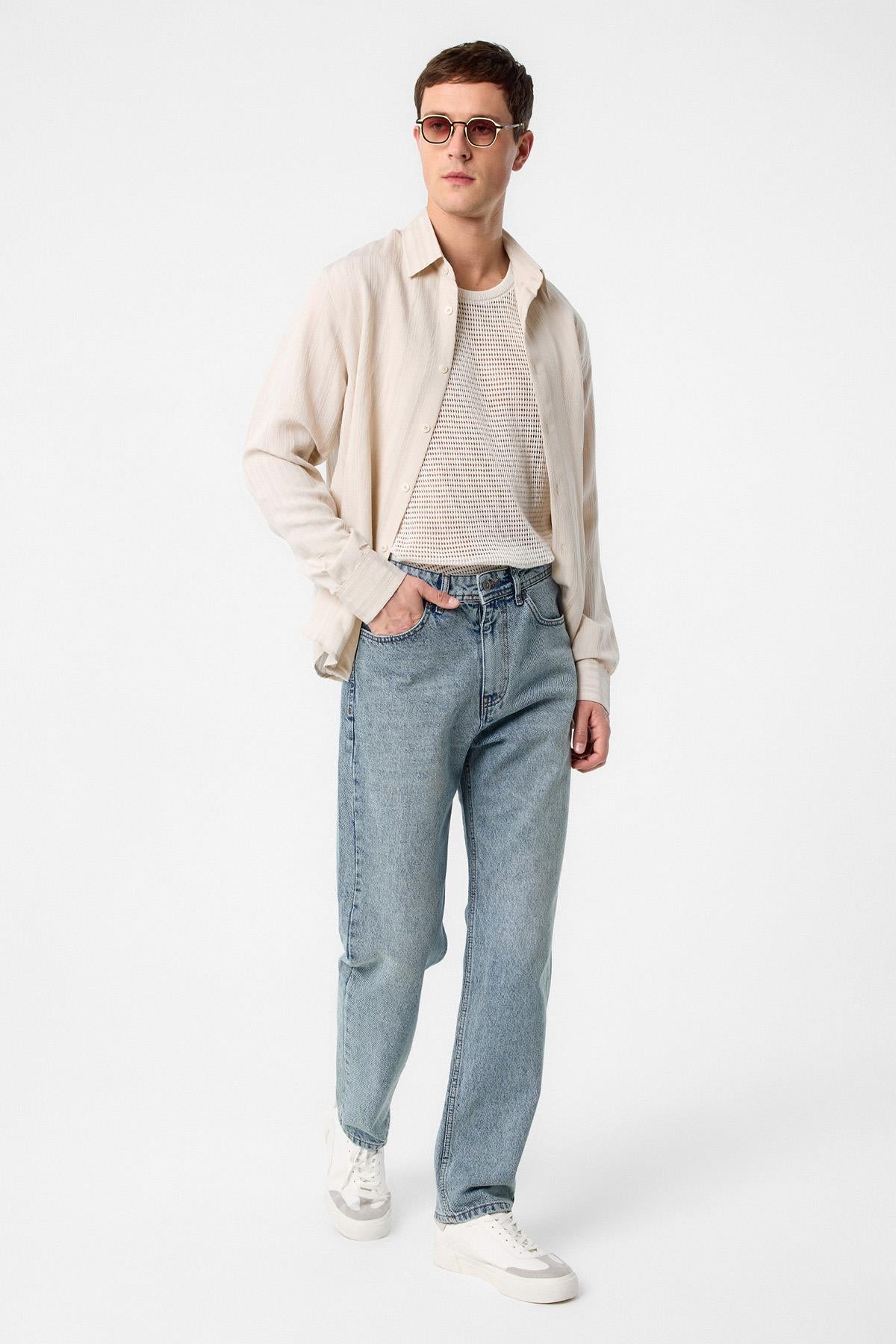 Antioch-Antioch Buz Mavisi Yüksek Bel Regular Fit Erkek Kot Pantolon-Kot Pantolon-2-Milagron.com