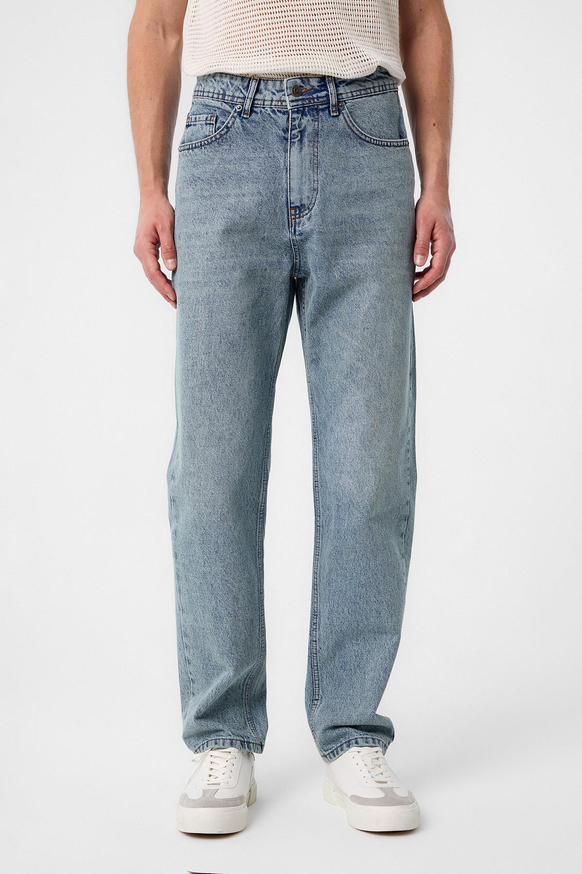 Antioch-Antioch Buz Mavisi Yüksek Bel Regular Fit Erkek Kot Pantolon-Kot Pantolon-6-Milagron.com