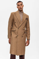 Antioch-Camel Balıksırtı Desenli Kruvaze Erkek Kaban-Kaban-1-Milagron.com