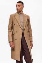 Antioch-Camel Balıksırtı Desenli Kruvaze Erkek Kaban-Kaban-2-Milagron.com