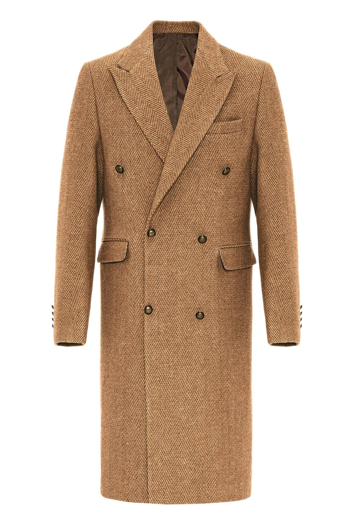 Antioch-Camel Balıksırtı Desenli Kruvaze Erkek Kaban-Kaban-7-Milagron.com