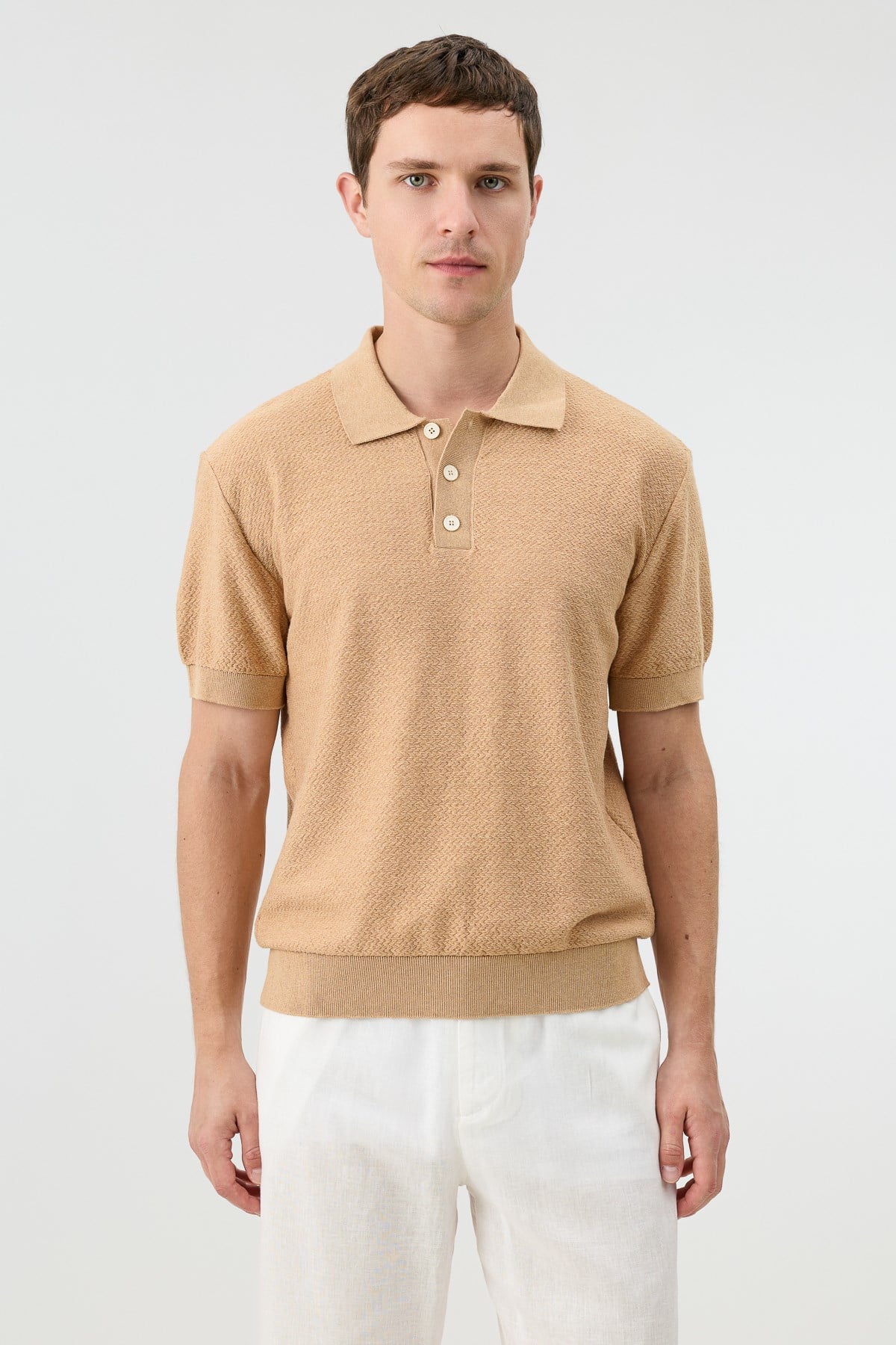 Antioch Camel Dokulu Polo Yaka Triko Erkek T-Shirt