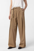 Antioch-Camel Kemerli Pilili Kadın Pantolon-Kumaş Pantolon-1-Milagron.com