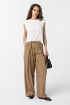 Antioch-Camel Kemerli Pilili Kadın Pantolon-Kumaş Pantolon-2-Milagron.com