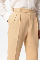 Antioch-Camel Yüksek Bel %100 Keten Pileli Erkek Pantolon-Kumaş Pantolon-4-Milagron.com