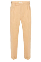 Antioch-Camel Yüksek Bel %100 Keten Pileli Erkek Pantolon-Kumaş Pantolon-6-Milagron.com