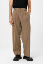 Antioch-Camel Yüksel Bel Relax Fit Pileli Erkek Pantolon-Kumaş Pantolon-3-Milagron.com