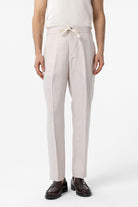 Antioch-Ekru 100% Keten Yüksek Bel Erkek Pantolon-Kumaş Pantolon-1-Milagron.com