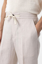 Antioch-Ekru 100% Keten Yüksek Bel Erkek Pantolon-Kumaş Pantolon-3-Milagron.com