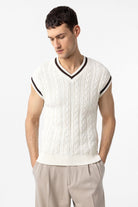 Antioch-Ekru 100% Pamuk Örgü Erkek Yelek-Yelek-1-Milagron.com