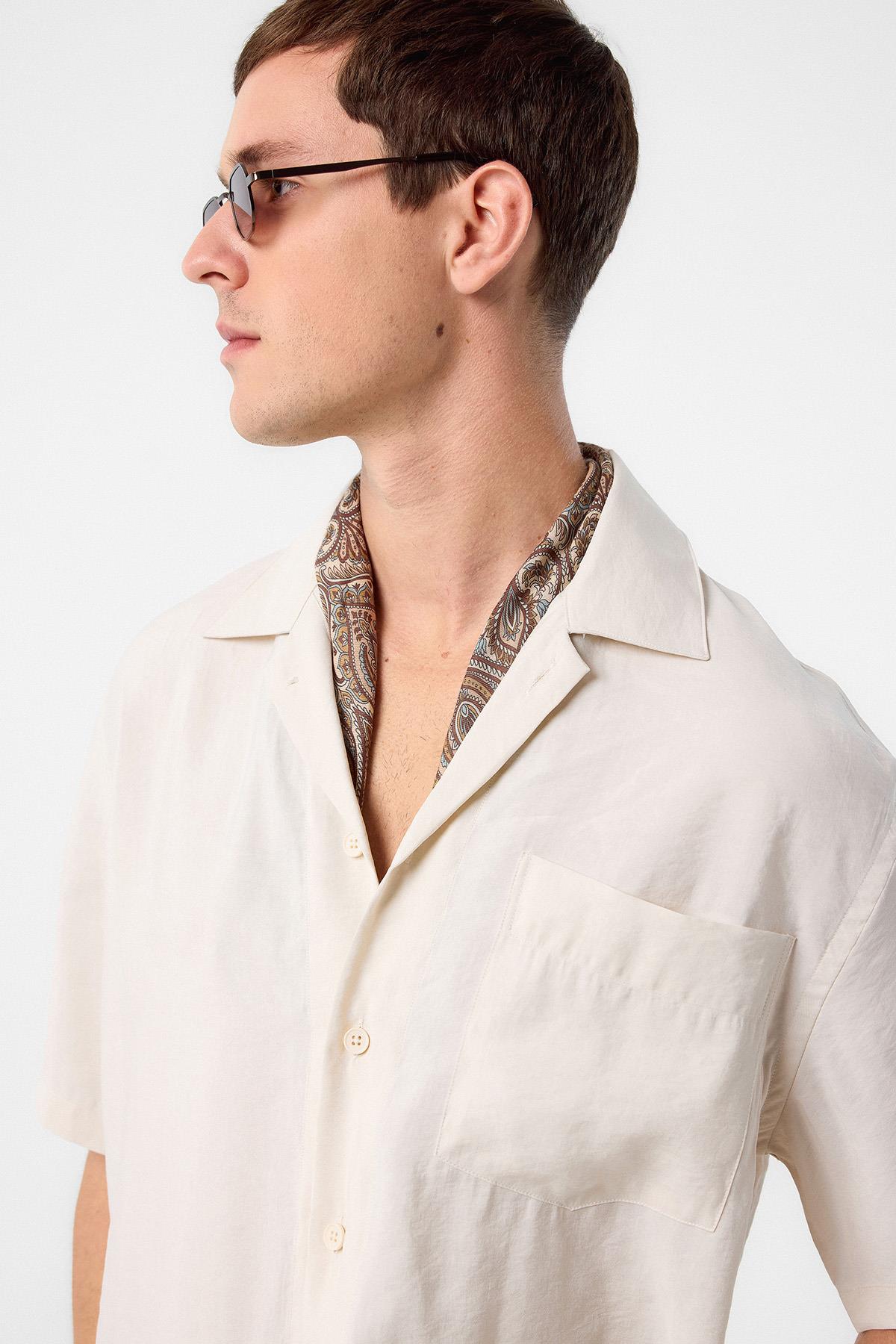 Antioch-Antioch Ekru Apaş Yaka Modal Kumaş Erkek Gömlek-Gömlek-2-Milagron.com