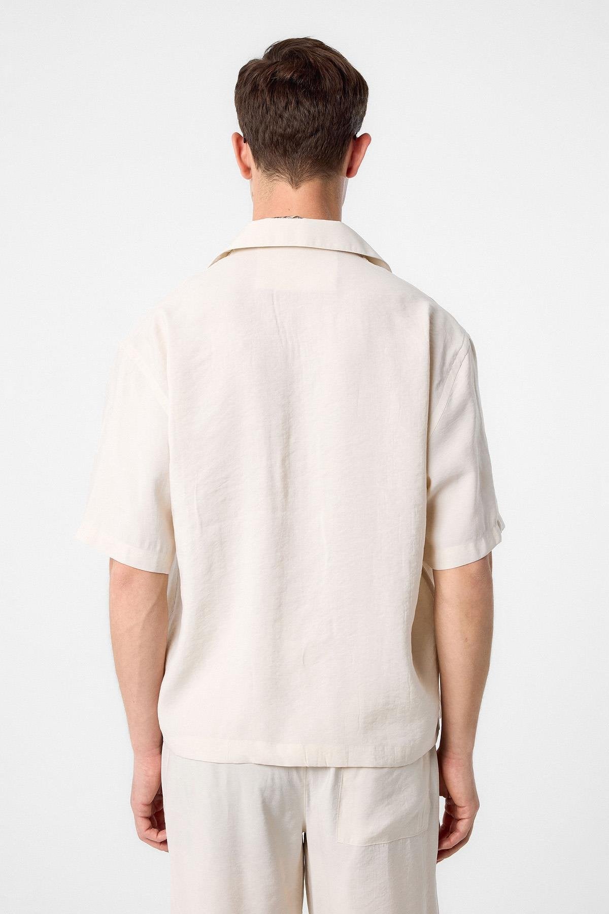 Antioch-Antioch Ekru Apaş Yaka Modal Kumaş Erkek Gömlek-Gömlek-4-Milagron.com