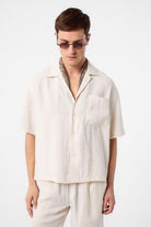 Antioch-Antioch Ekru Apaş Yaka Modal Kumaş Erkek Gömlek-Gömlek-5-Milagron.com