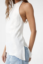 Antioch-Ekru Asimetrik Saten Sırt Dekolteli Kadın Top-Top-3-Milagron.com